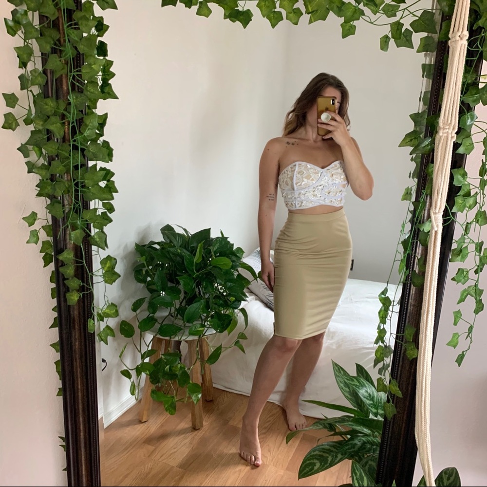 Embroidered Crop Top/Midi Skirt Set